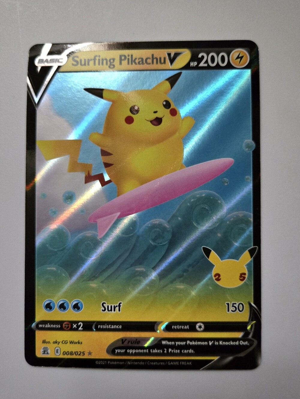 Surfing Pikachu V #8 | Pokemon Celebrations Holo Card